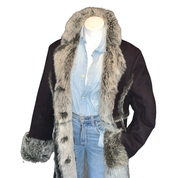 f u r :: Vintage Penny Lane Faux Fur Trimmed Leather Coat Trench - Picture 3 of 14